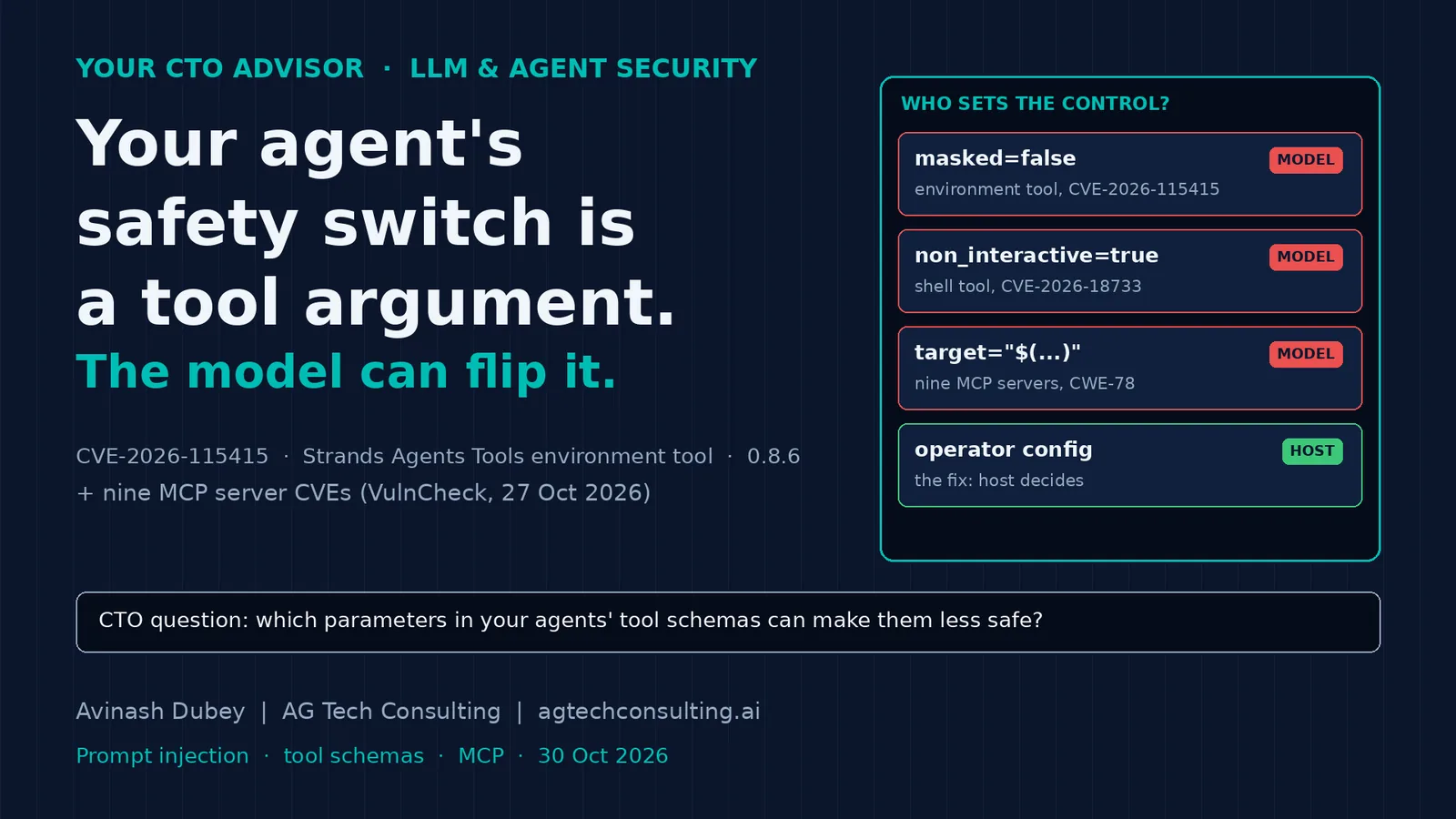 Your agent's safety switch is a tool argument. The model can flip it